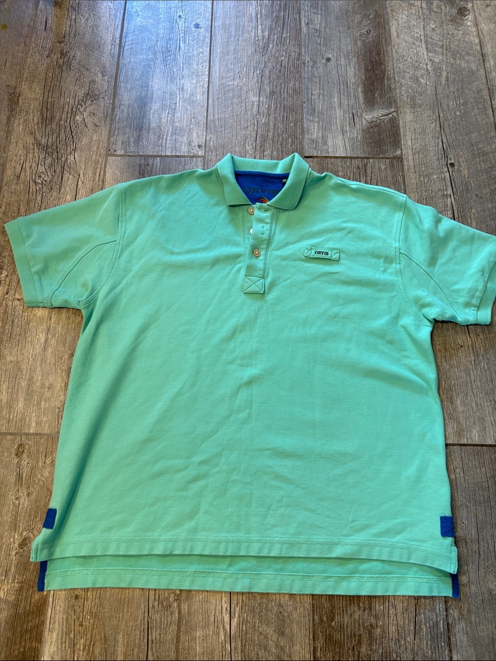 Orvis Mens Blue Short Sleeve Fish Logo‎ Polo Shirt Size XL